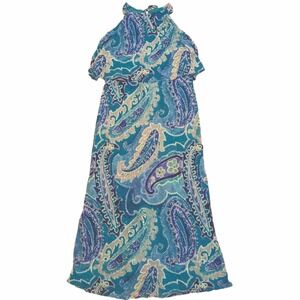 Chicos 2 Large 12 Halter Maxi Dress Long Blue Print Vacation Summer Paisley